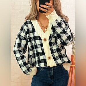 Plaid Button-Down Cardigan